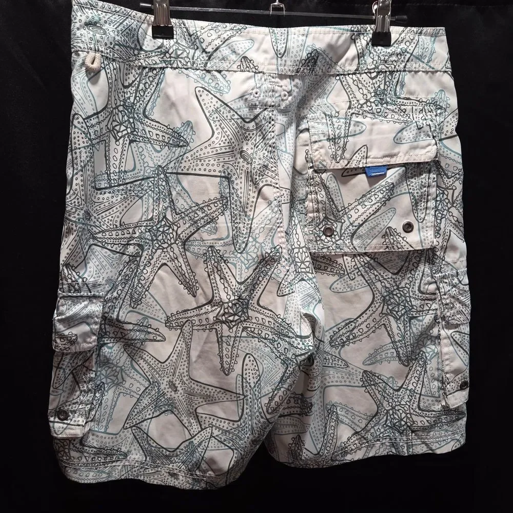 J. Crew Mens 33 Y2K Cargo Starfish Octopus Board Shorts Swim Trunks White Blue